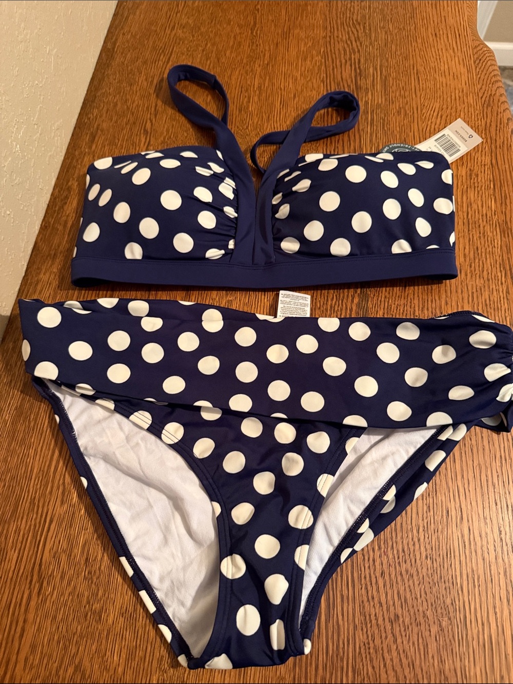 Boden Navy and White Polka Dot Two-Piece Bikini